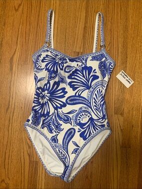 La Blanca Blue and White Floral One-Piece Swimsuit